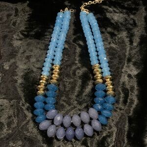 Classy 2 tier Blue Periwinkle baby blue beaded Necklace with gold accents